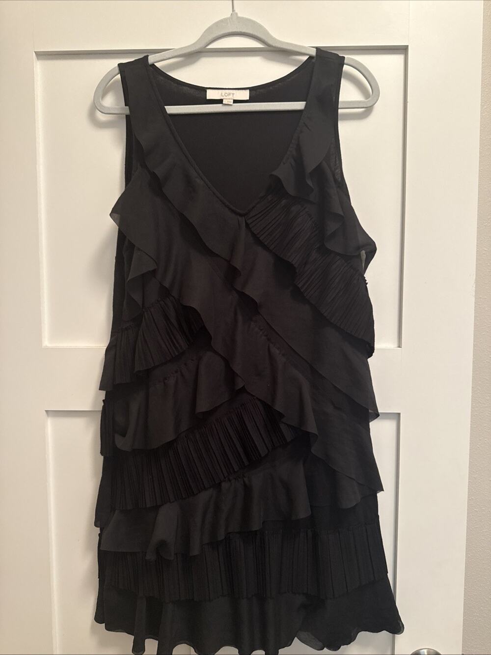 Ann Taylor LOFT Women L Asymmetrical Ruffle Pleated Tank Style Mini Flare Dress